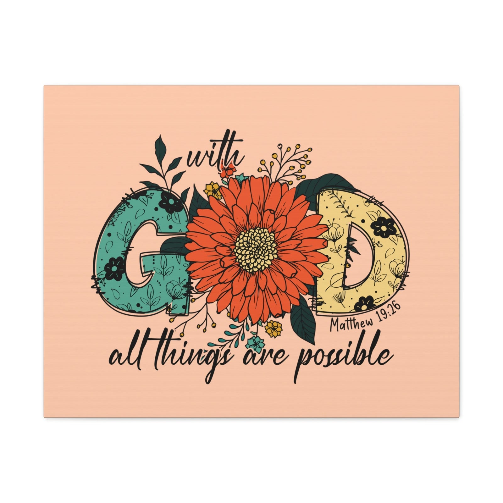 Scripture Walls With God Mark 10:27 Three Flowers Peach Christian Wall Art Bible Verse Print Ready to Hang Unframed-Express Your Love Gifts