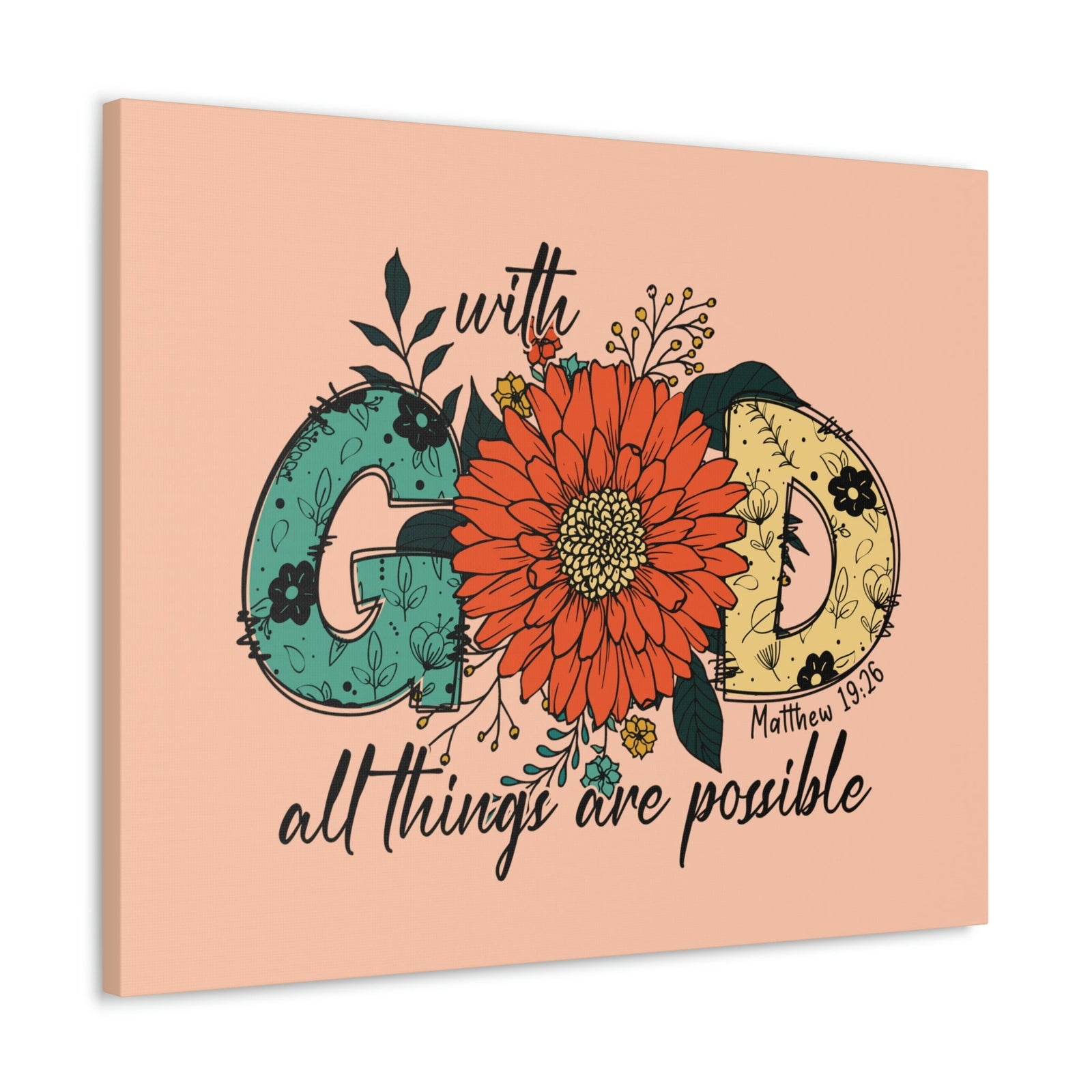 Scripture Walls With God Mark 10:27 Three Flowers Peach Christian Wall Art Bible Verse Print Ready to Hang Unframed-Express Your Love Gifts