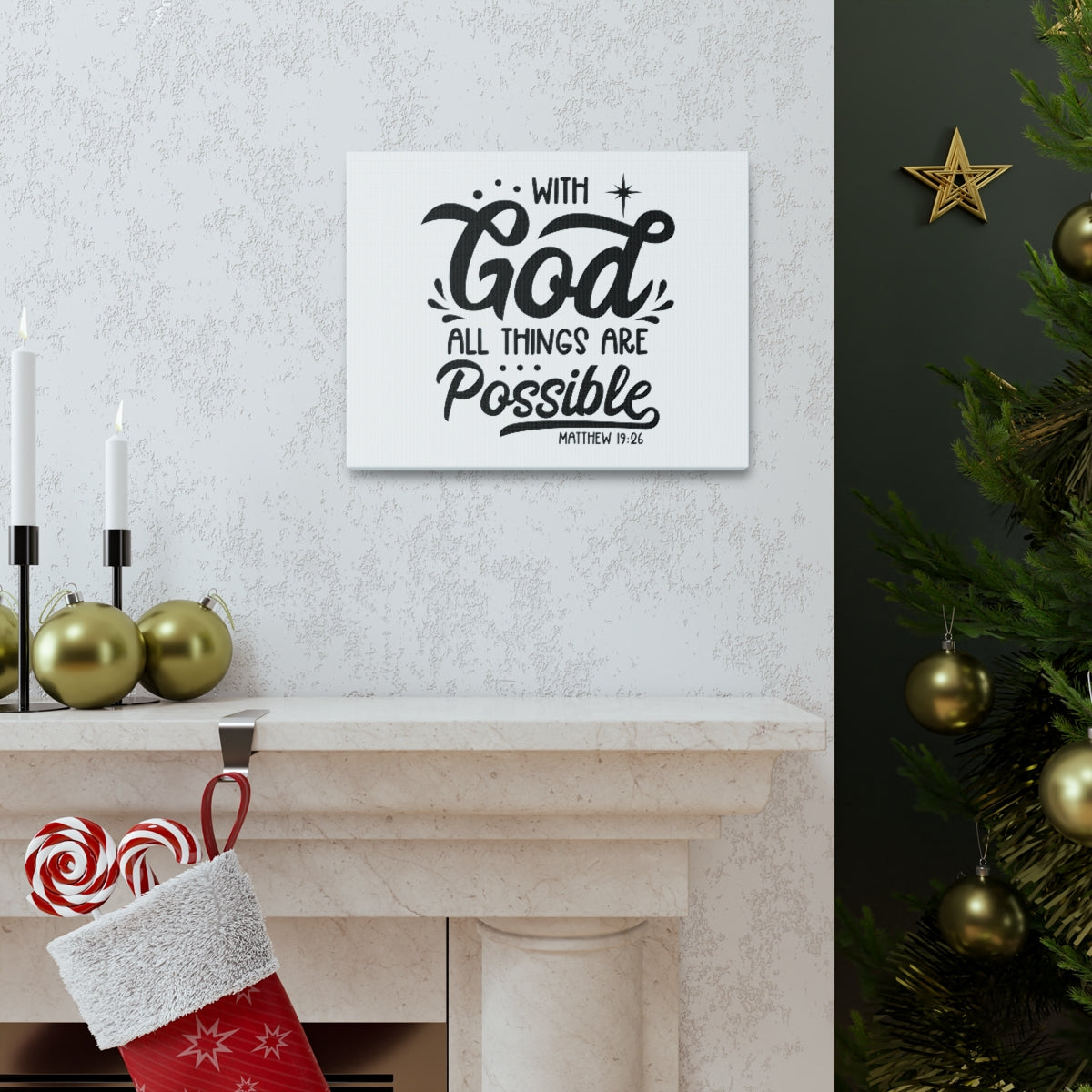 Scripture Walls With God Matthew 19:26 Bible Verse Canvas Christian Wall Art Ready to Hang Unframed-Express Your Love Gifts