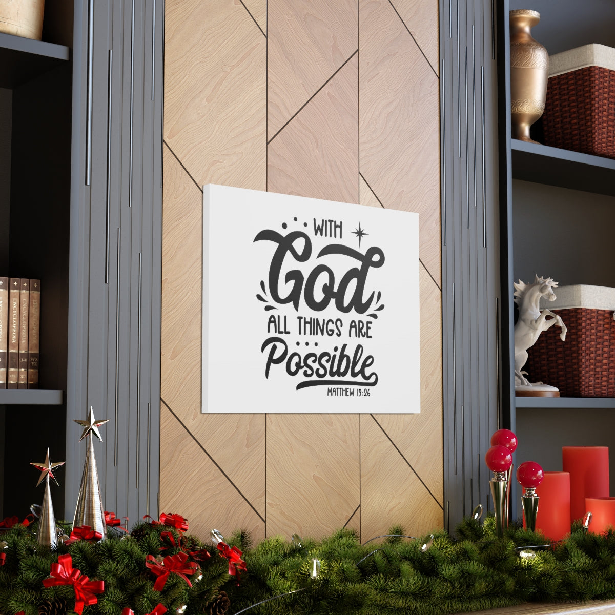 Scripture Walls With God Matthew 19:26 Bible Verse Canvas Christian Wall Art Ready to Hang Unframed-Express Your Love Gifts