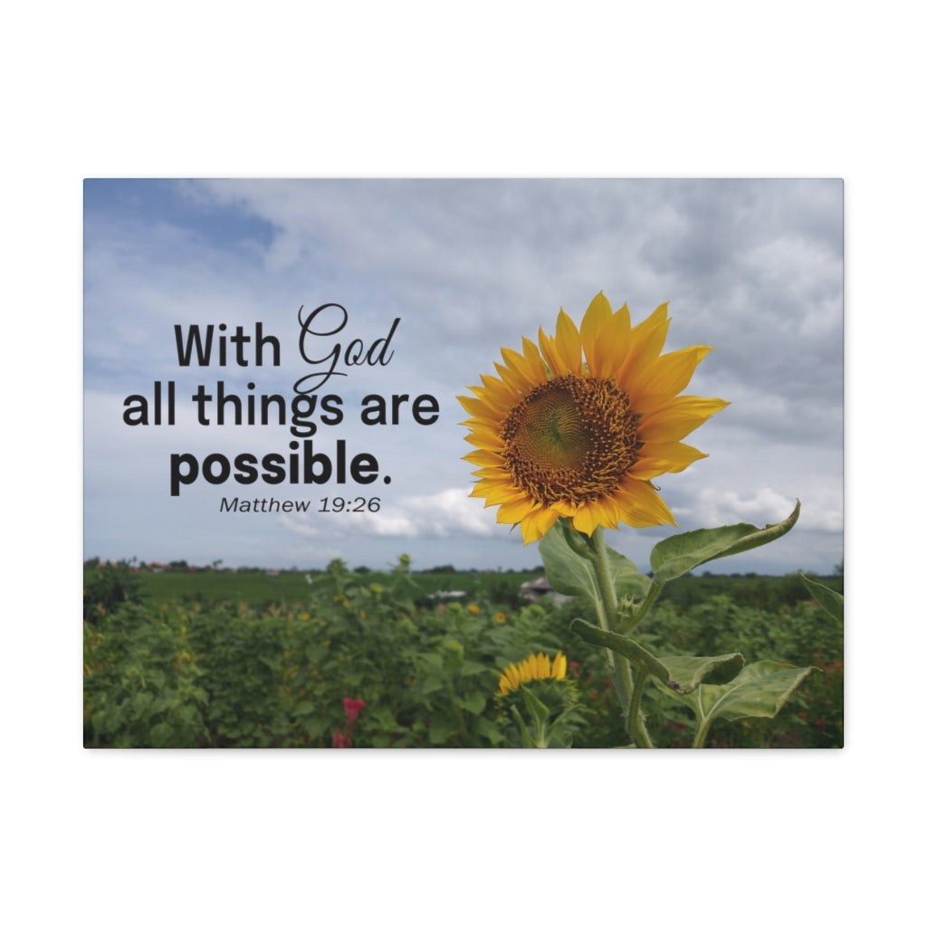Scripture Walls With God Matthew 19:26 Sunflower Bible Verse Canvas Christian Wall Art Ready to Hang Unframed-Express Your Love Gifts
