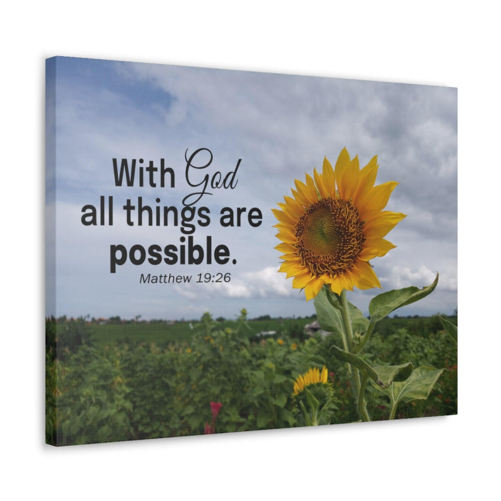 Scripture Walls With God Matthew 19:26 Sunflower Bible Verse Canvas Christian Wall Art Ready to Hang Unframed-Express Your Love Gifts