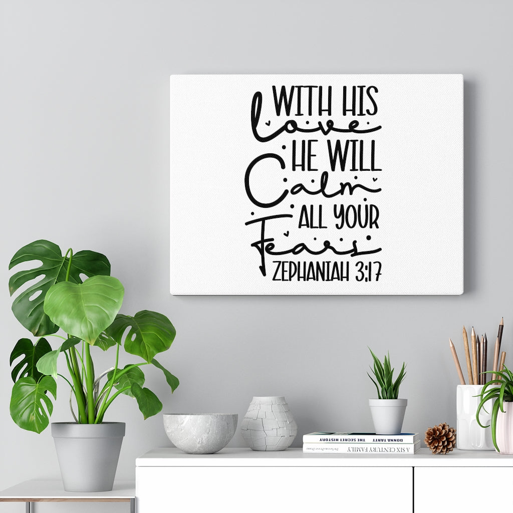 Scripture Walls With His Love Zephaniah 3:17 Bible Verse Canvas Christian Wall Art Ready to Hang Unframed-Express Your Love Gifts