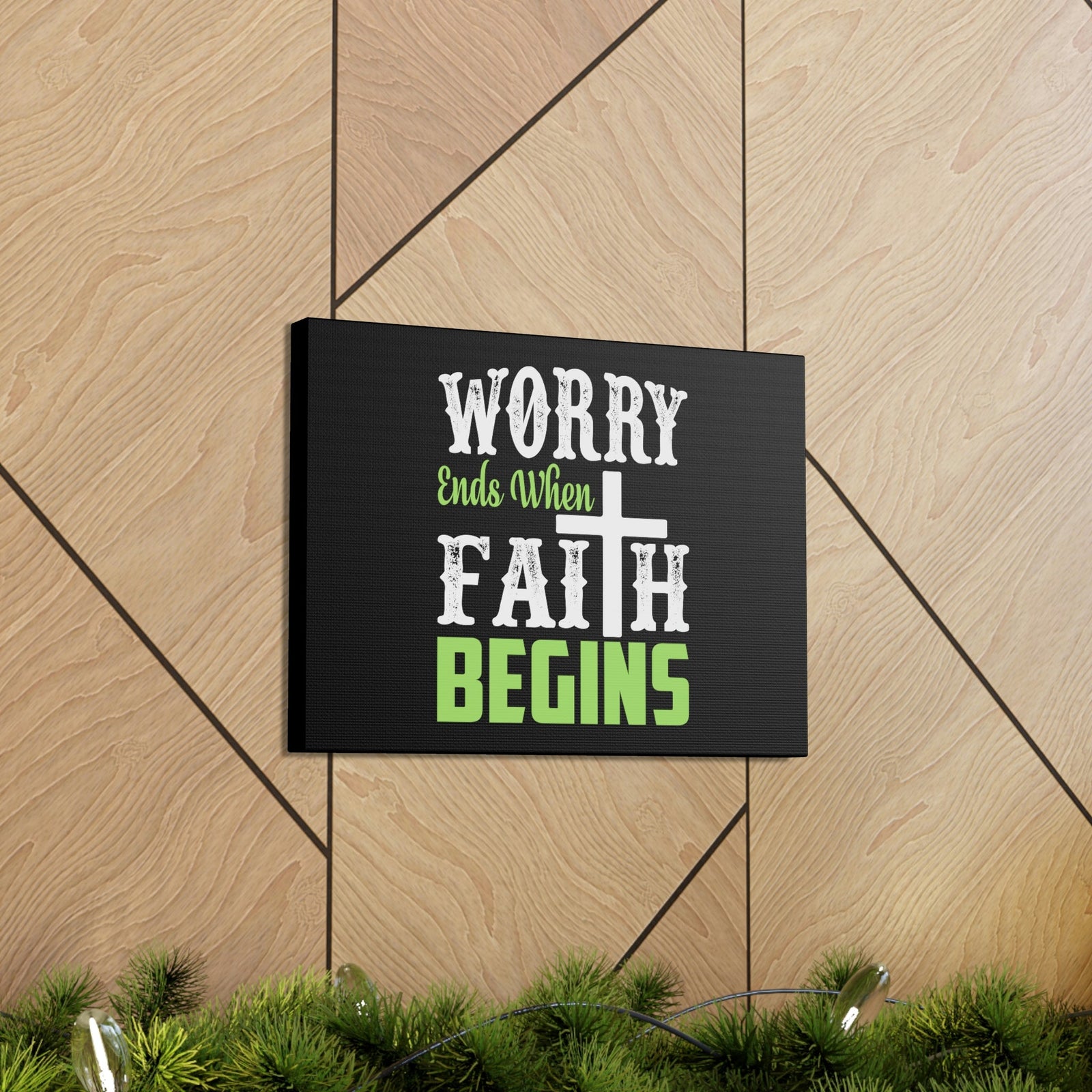 Scripture Walls Worry Ends When Faith Begins 1 Peter 5:7 Green Christian Wall Art Bible Verse Print Ready to Hang Unframed-Express Your Love Gifts