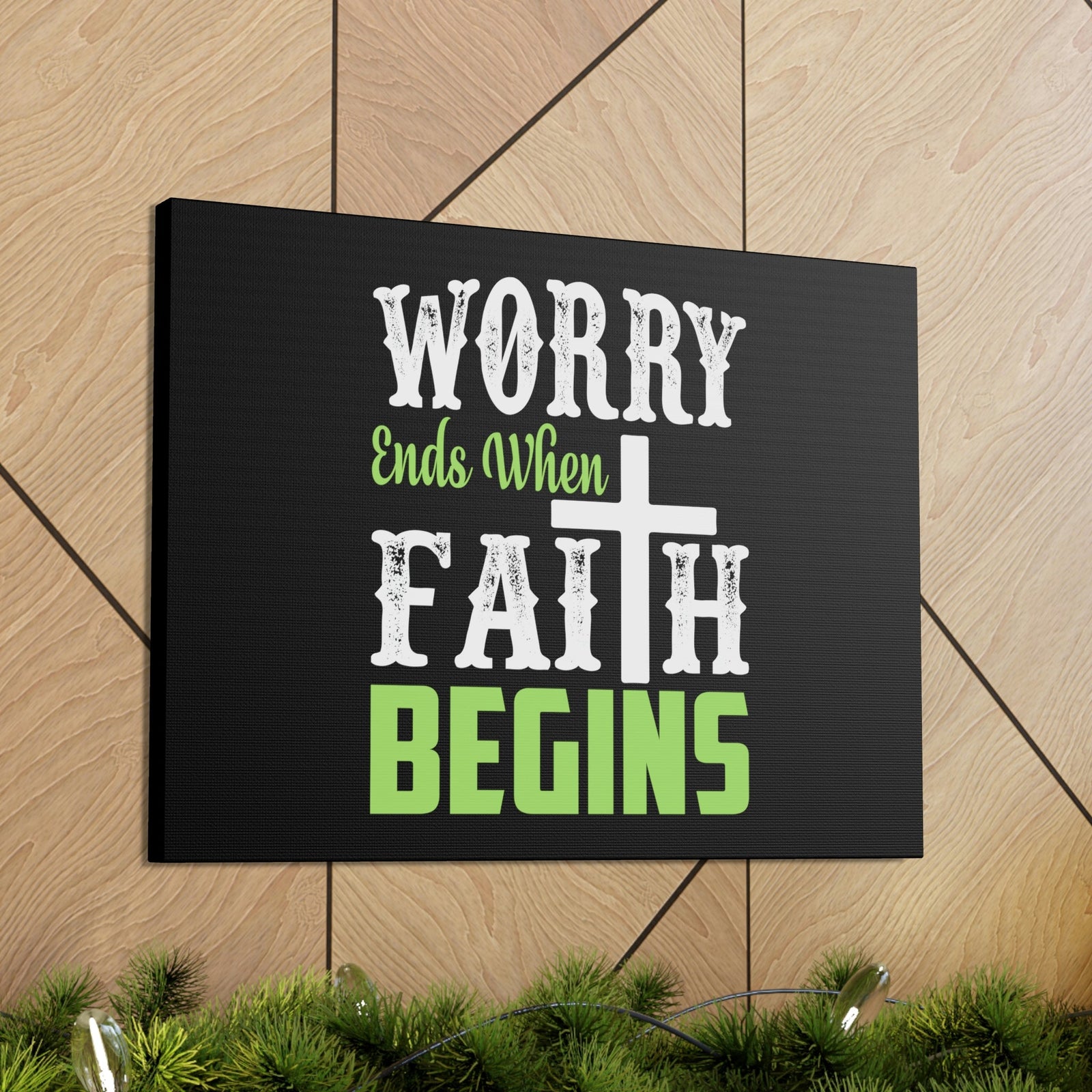 Scripture Walls Worry Ends When Faith Begins 1 Peter 5:7 Green Christian Wall Art Bible Verse Print Ready to Hang Unframed-Express Your Love Gifts
