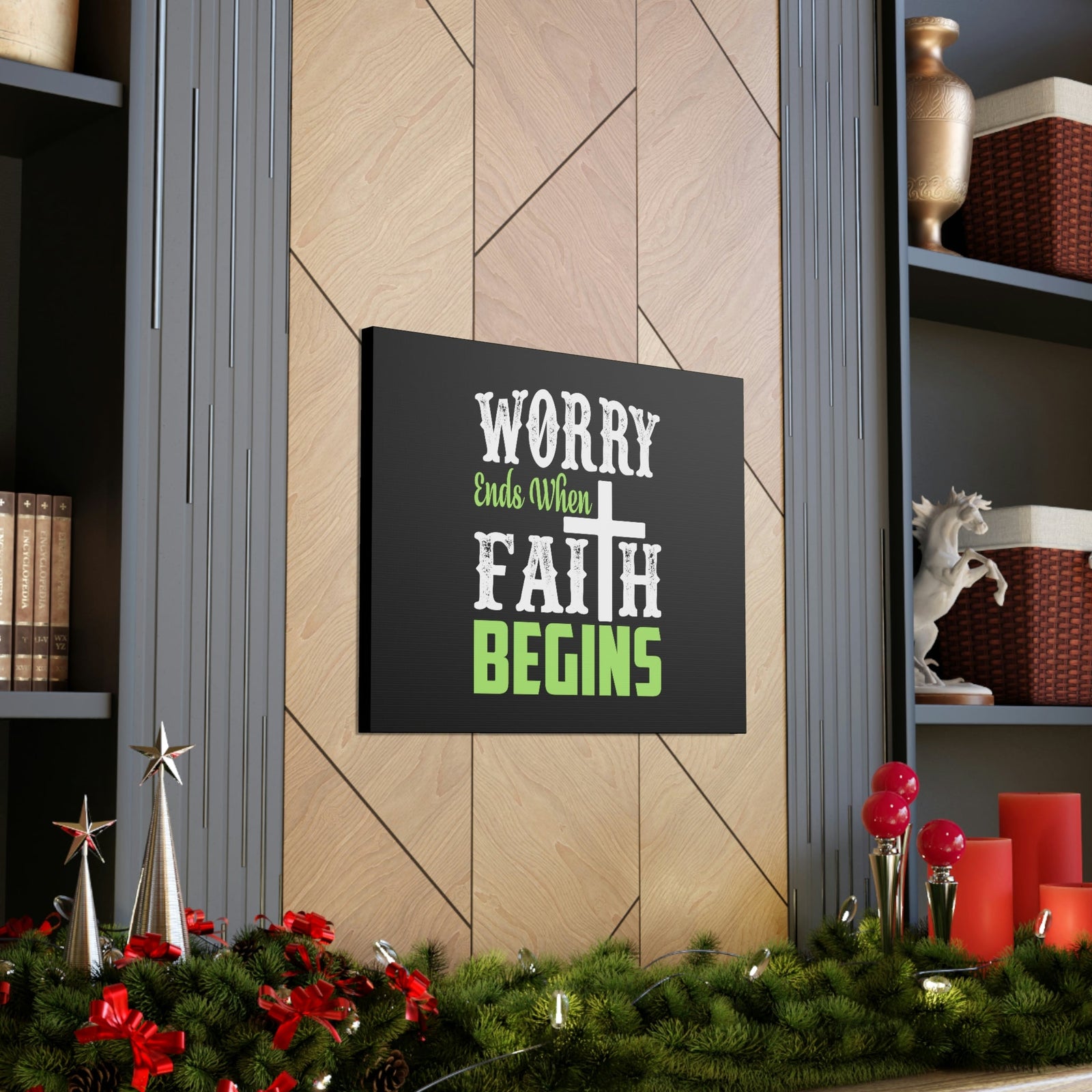 Scripture Walls Worry Ends When Faith Begins 1 Peter 5:7 Green Christian Wall Art Bible Verse Print Ready to Hang Unframed-Express Your Love Gifts