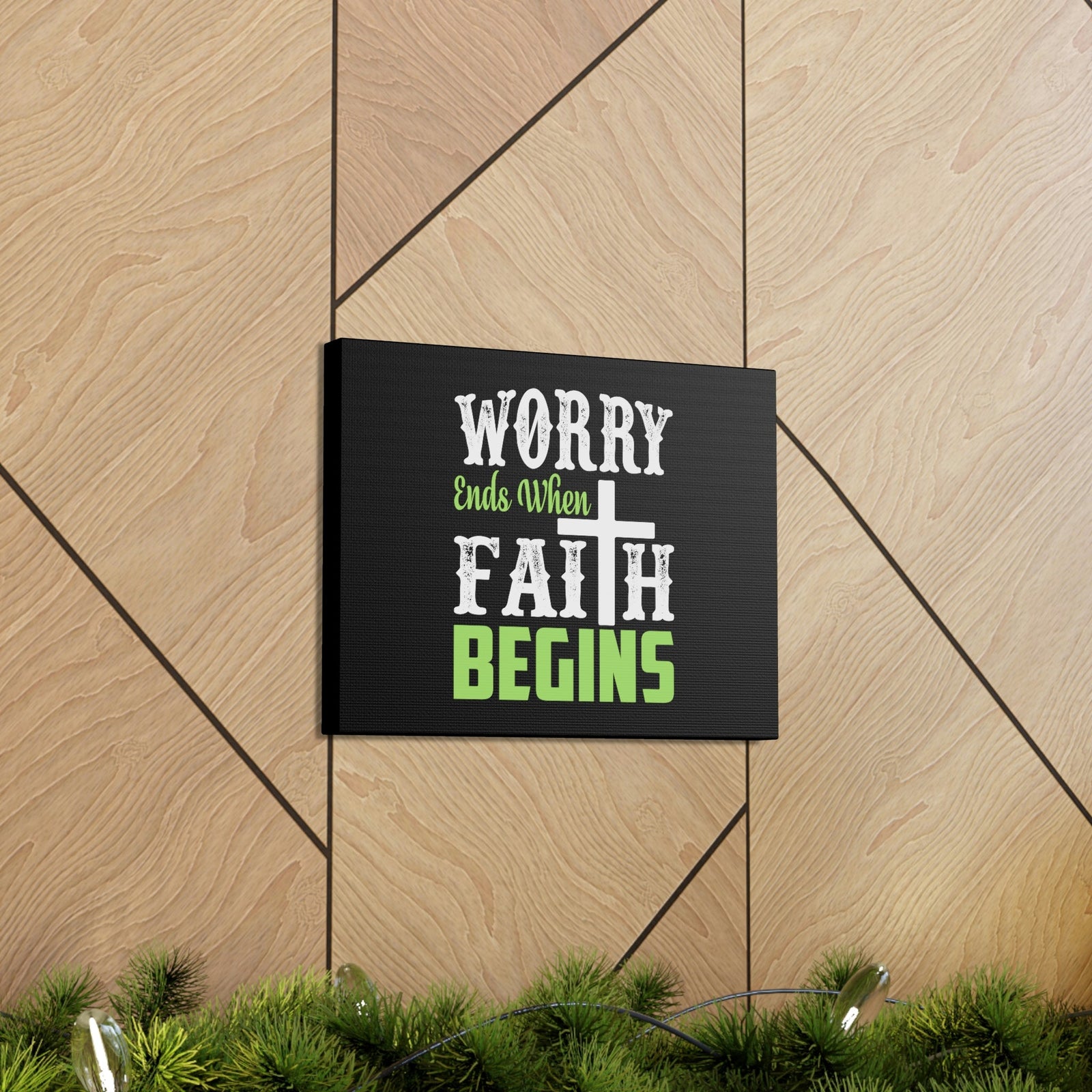 Scripture Walls Worry Ends When Faith Begins 1 Peter 5:7 Green Christian Wall Art Bible Verse Print Ready to Hang Unframed-Express Your Love Gifts