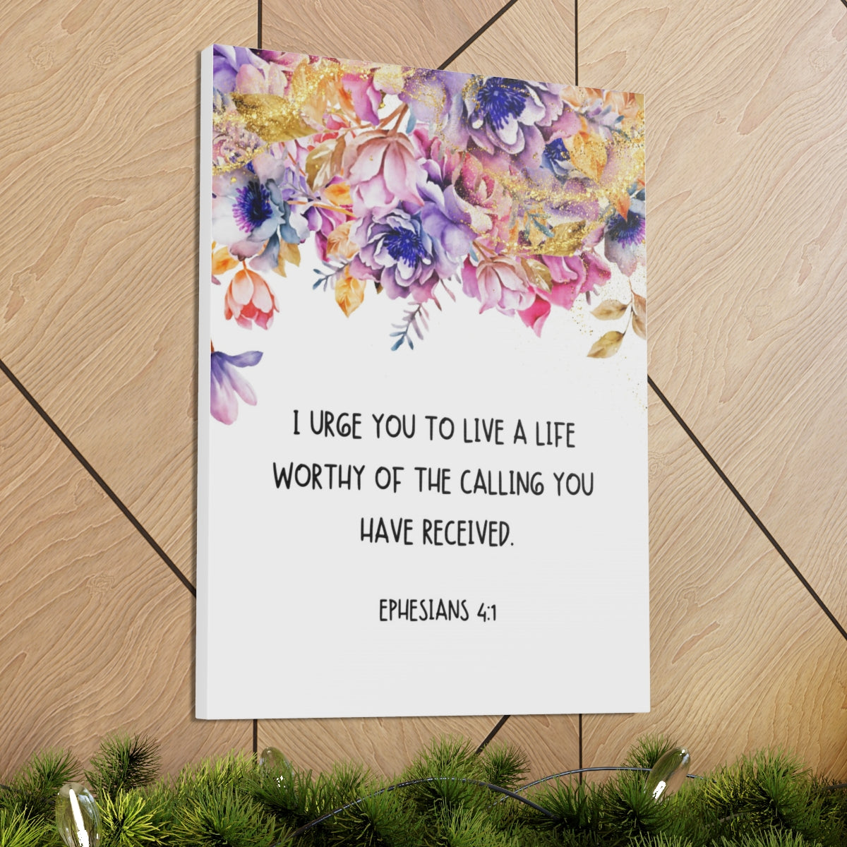 Scripture Walls Worthy Of The Calling Ephesians 4:1 Floral Bible Verse Canvas Christian Wall Art Ready to Hang Unframed-Express Your Love Gifts