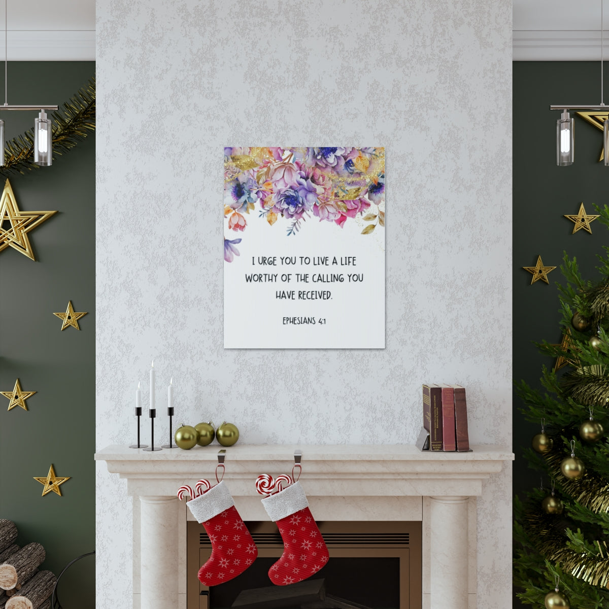Scripture Walls Worthy Of The Calling Ephesians 4:1 Floral Bible Verse Canvas Christian Wall Art Ready to Hang Unframed-Express Your Love Gifts