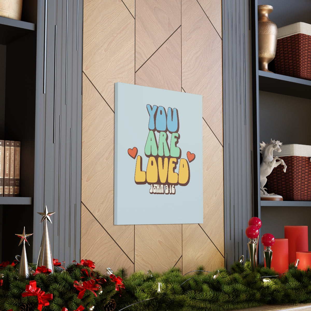 Scripture Walls You Are Loved John 3:16 Light Blue Bible Verse Canvas Christian Wall Art Ready to Hang Unframed-Express Your Love Gifts
