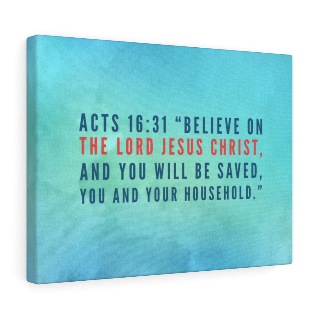 Scripture Walls You Will Be Saved Acts 16:31 Bible Verse Canvas Christian Wall Art Ready to Hang Unframed-Express Your Love Gifts