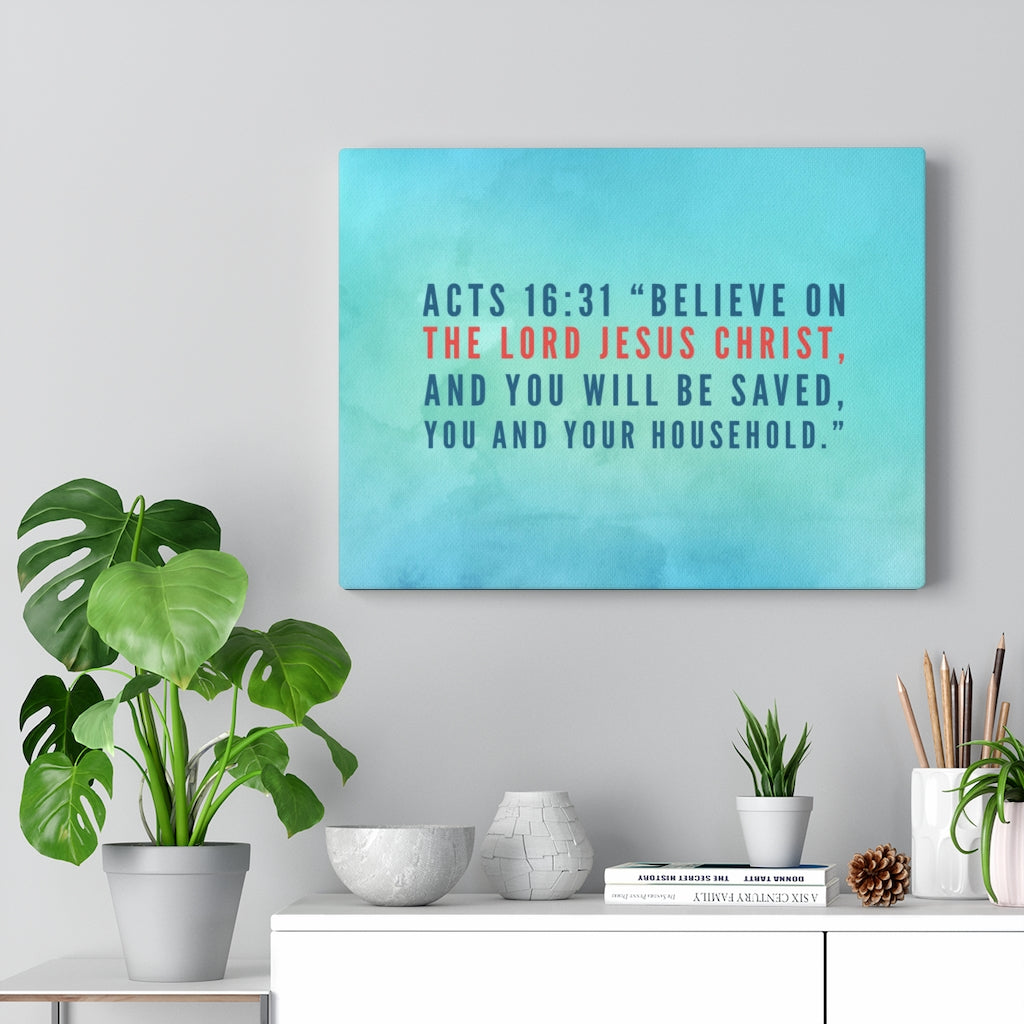 Scripture Walls You Will Be Saved Acts 16:31 Bible Verse Canvas Christian Wall Art Ready to Hang Unframed-Express Your Love Gifts