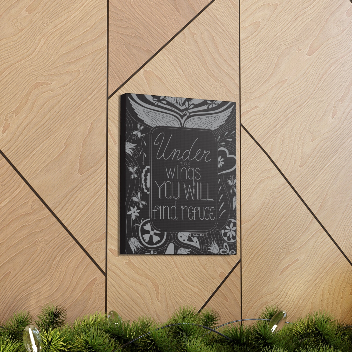 Scripture Walls You Will Find Refuge Psalm 91:4 Dark Bible Verse Canvas Christian Wall Art Ready to Hang Unframed-Express Your Love Gifts