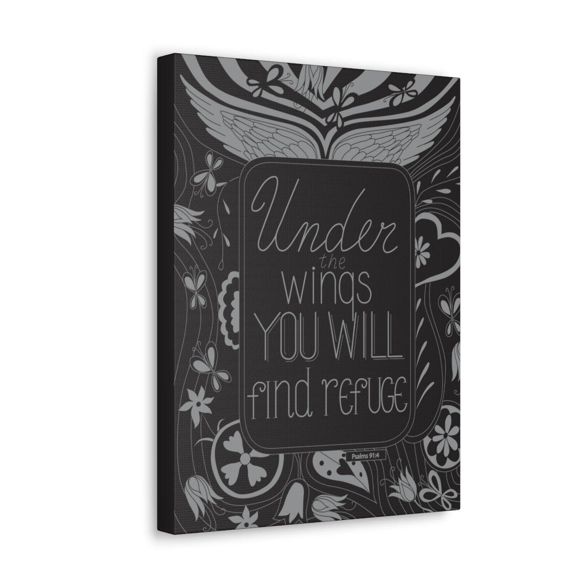 Scripture Walls You Will Find Refuge Psalm 91:4 Dark Bible Verse Canvas Christian Wall Art Ready to Hang Unframed-Express Your Love Gifts