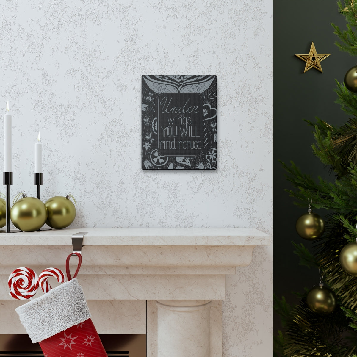 Scripture Walls You Will Find Refuge Psalm 91:4 Dark Bible Verse Canvas Christian Wall Art Ready to Hang Unframed-Express Your Love Gifts