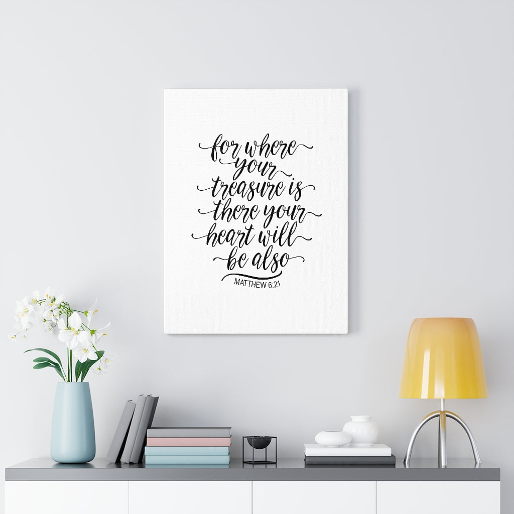 Scripture Walls Your Heart Matthew 6:21 Bible Verse Canvas Christian Wall Art Ready to Hang Unframed-Express Your Love Gifts