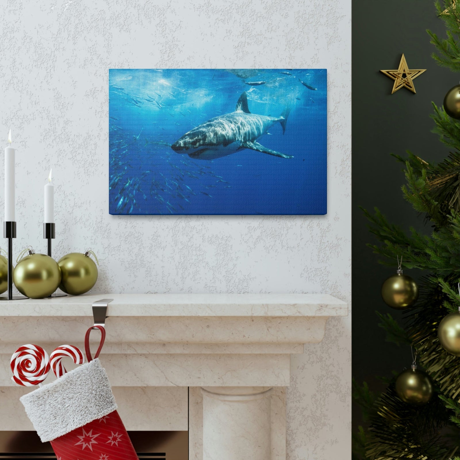 Scripture Walls Shark Hunting Shark on Hunt Print Animal Wall Art Wildlife Canvas Prints Wall Art Ready to Hang Unframed-Express Your Love Gifts