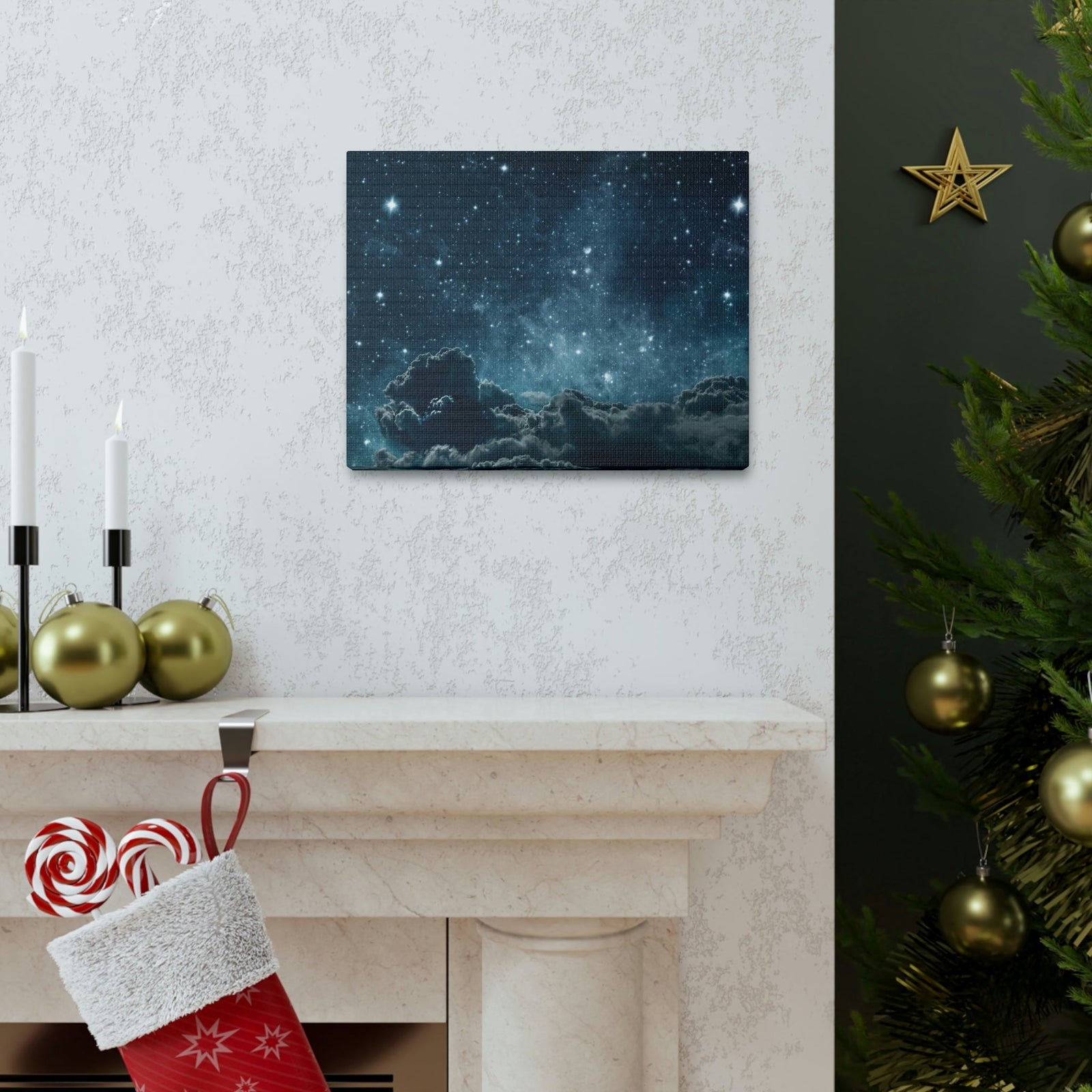 Shining Stars at the Night Sky Scene Beautiful Incredible and Astounding Cloudy Night Beauty Nature Scene Starry Sky at Night Wall Art Ready to Hang Unframed-Express Your Love Gifts