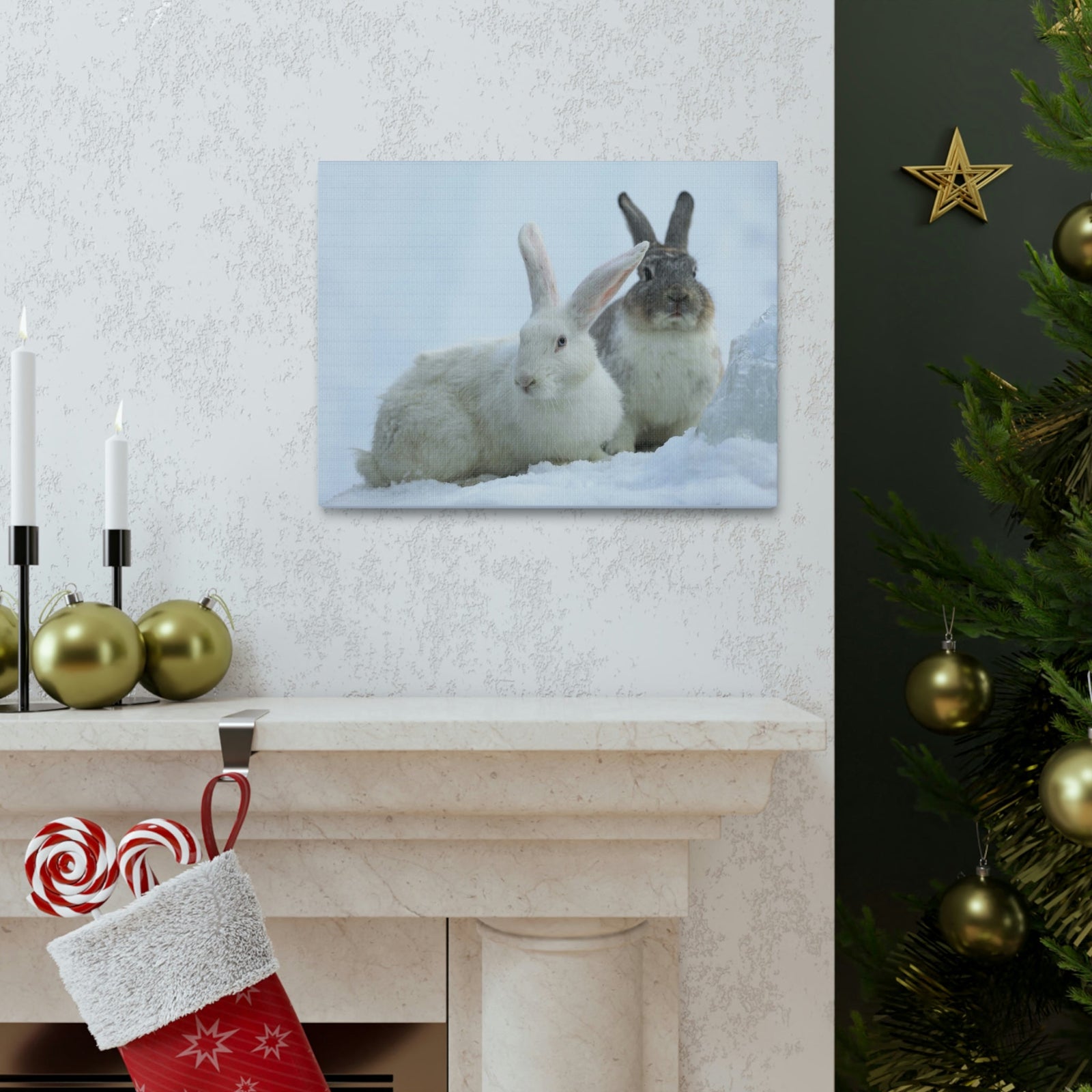 Scripture Walls Snow Hare Couple Snow Hare Couple Print Animal Wall Art Wildlife Canvas Prints Wall Art Ready to Hang Unframed-Express Your Love Gifts