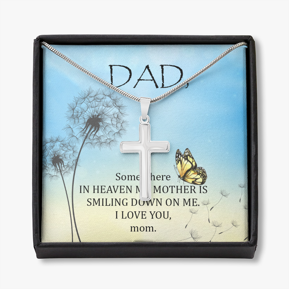 Somewhere in Heaven Dad Memorial Gift Dad Memorial Cross Necklace Sympathy Gift Loss of Father Condolence Message Card-Express Your Love Gifts