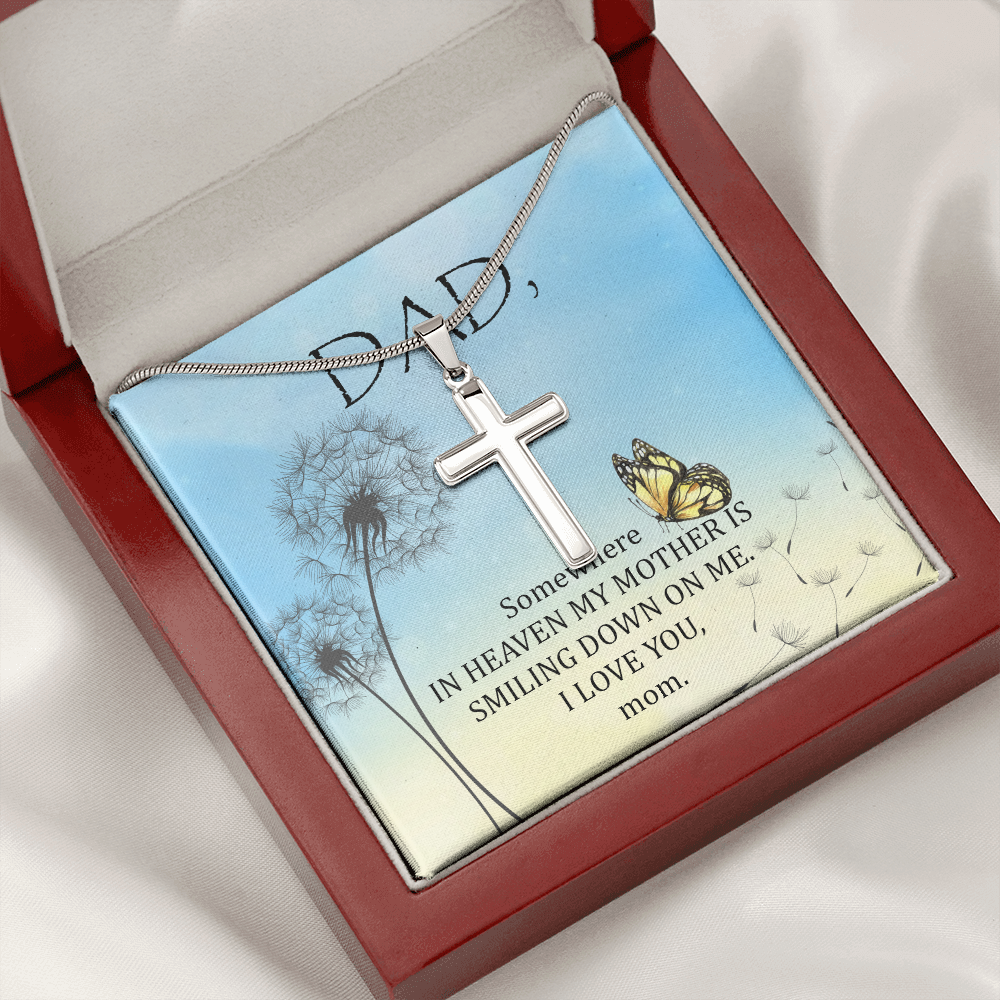 Somewhere in Heaven Dad Memorial Gift Dad Memorial Cross Necklace Sympathy Gift Loss of Father Condolence Message Card-Express Your Love Gifts