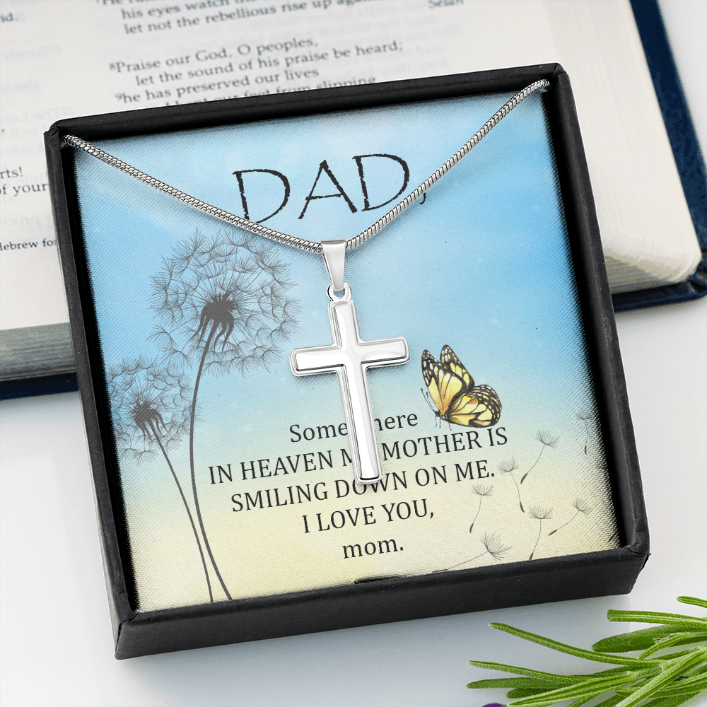 Somewhere in Heaven Dad Memorial Gift Dad Memorial Cross Necklace Sympathy Gift Loss of Father Condolence Message Card-Express Your Love Gifts
