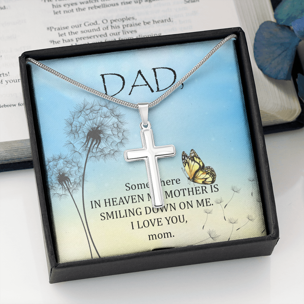 Somewhere in Heaven Dad Memorial Gift Dad Memorial Cross Necklace Sympathy Gift Loss of Father Condolence Message Card-Express Your Love Gifts