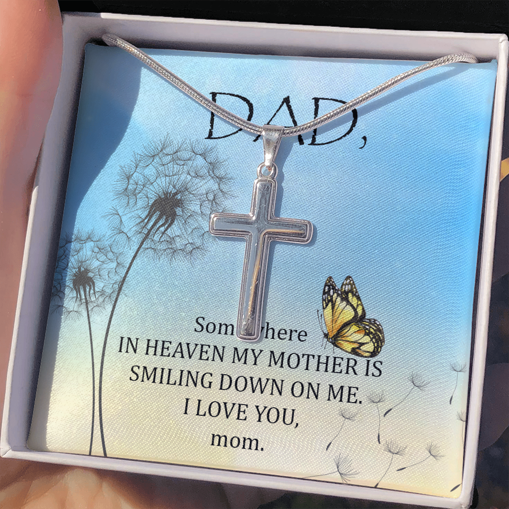 Somewhere in Heaven Dad Memorial Gift Dad Memorial Cross Necklace Sympathy Gift Loss of Father Condolence Message Card-Express Your Love Gifts