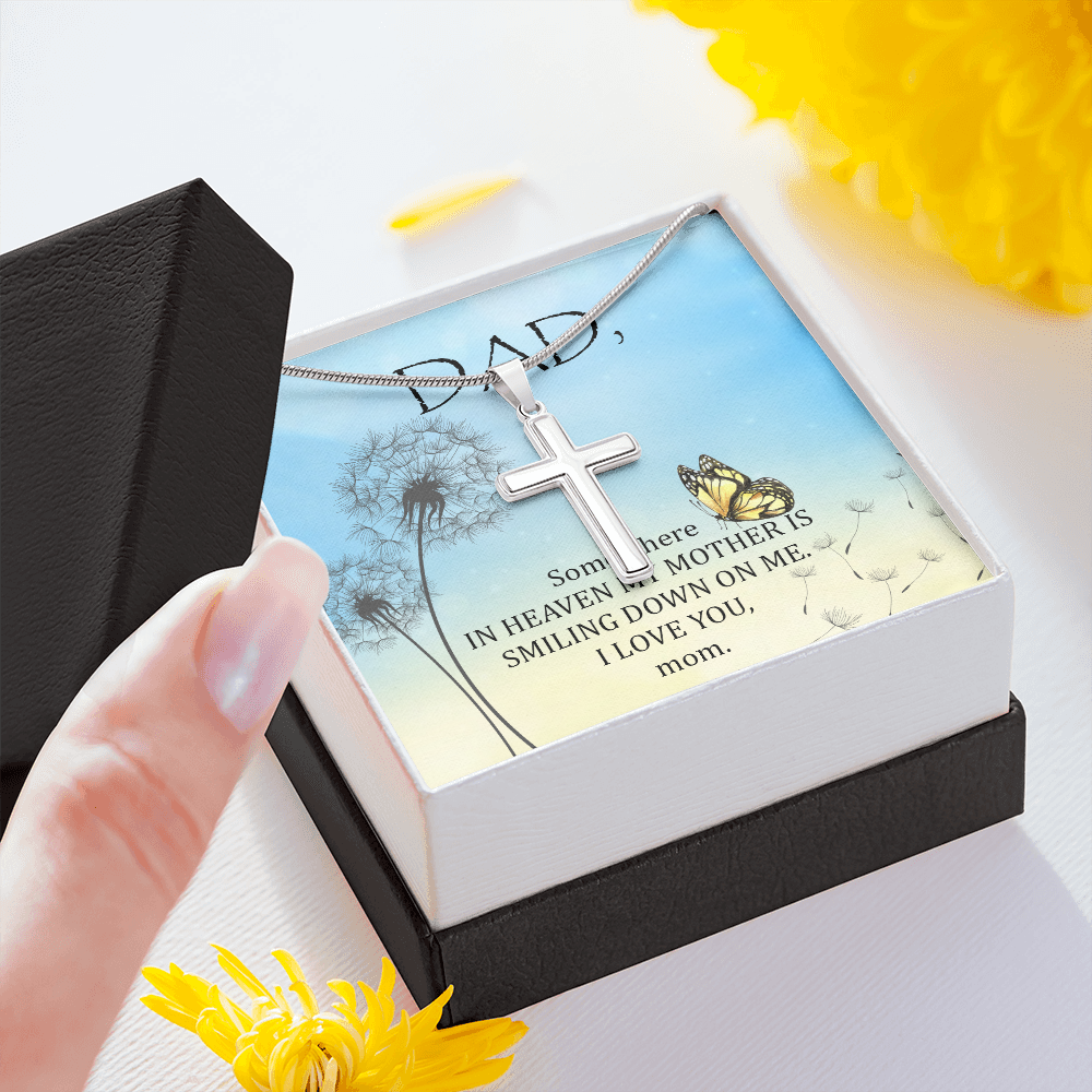 Somewhere in Heaven Dad Memorial Gift Dad Memorial Cross Necklace Sympathy Gift Loss of Father Condolence Message Card-Express Your Love Gifts