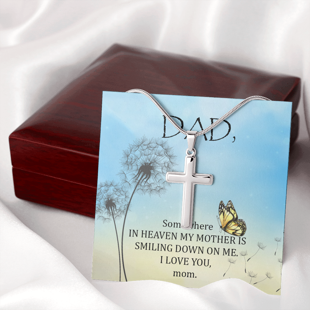 Somewhere in Heaven Dad Memorial Gift Dad Memorial Cross Necklace Sympathy Gift Loss of Father Condolence Message Card-Express Your Love Gifts