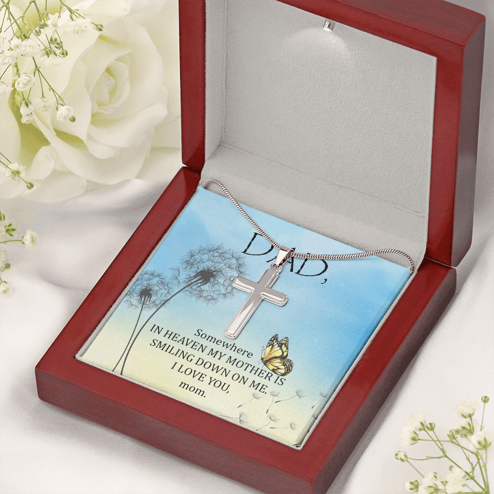 Somewhere in Heaven Dad Memorial Gift Dad Memorial Cross Necklace Sympathy Gift Loss of Father Condolence Message Card-Express Your Love Gifts