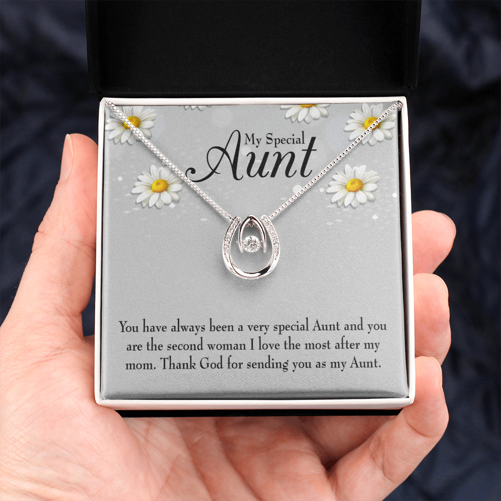 Special Aunt Lucky Horseshoe Necklace Message Card 14k w CZ Crystals-Express Your Love Gifts