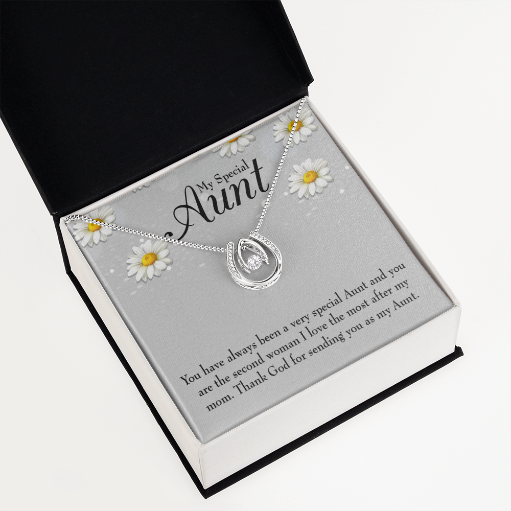 Special Aunt Lucky Horseshoe Necklace Message Card 14k w CZ Crystals-Express Your Love Gifts