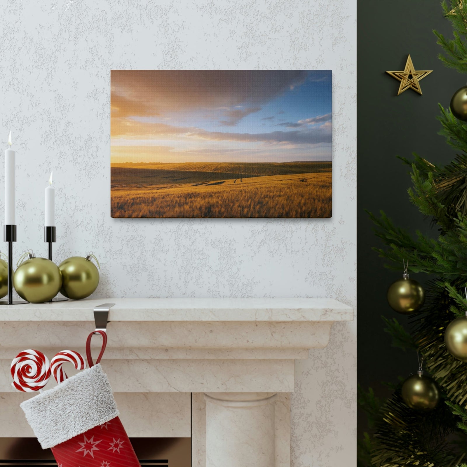 Splendid Agricultural Land in the Evening Scene Beautiful Captivating and Awesome Field Beauty Nature Scene Sunset on the Farm Wall Art Ready to Hang Unframed-Express Your Love Gifts