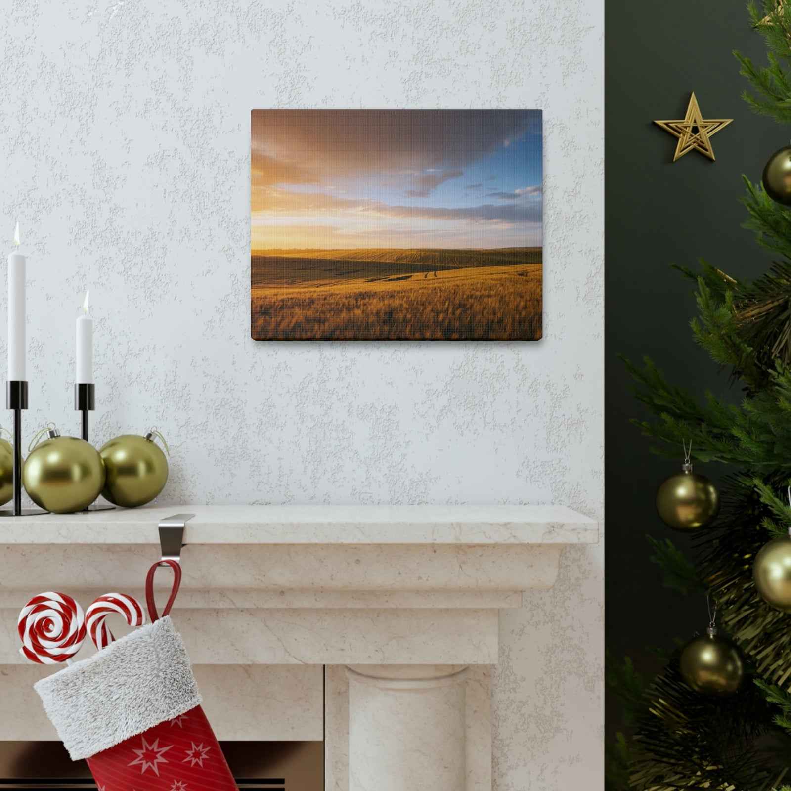 Splendid Agricultural Land in the Evening Scene Beautiful Captivating and Awesome Field Beauty Nature Scene Sunset on the Farm Wall Art Ready to Hang Unframed-Express Your Love Gifts