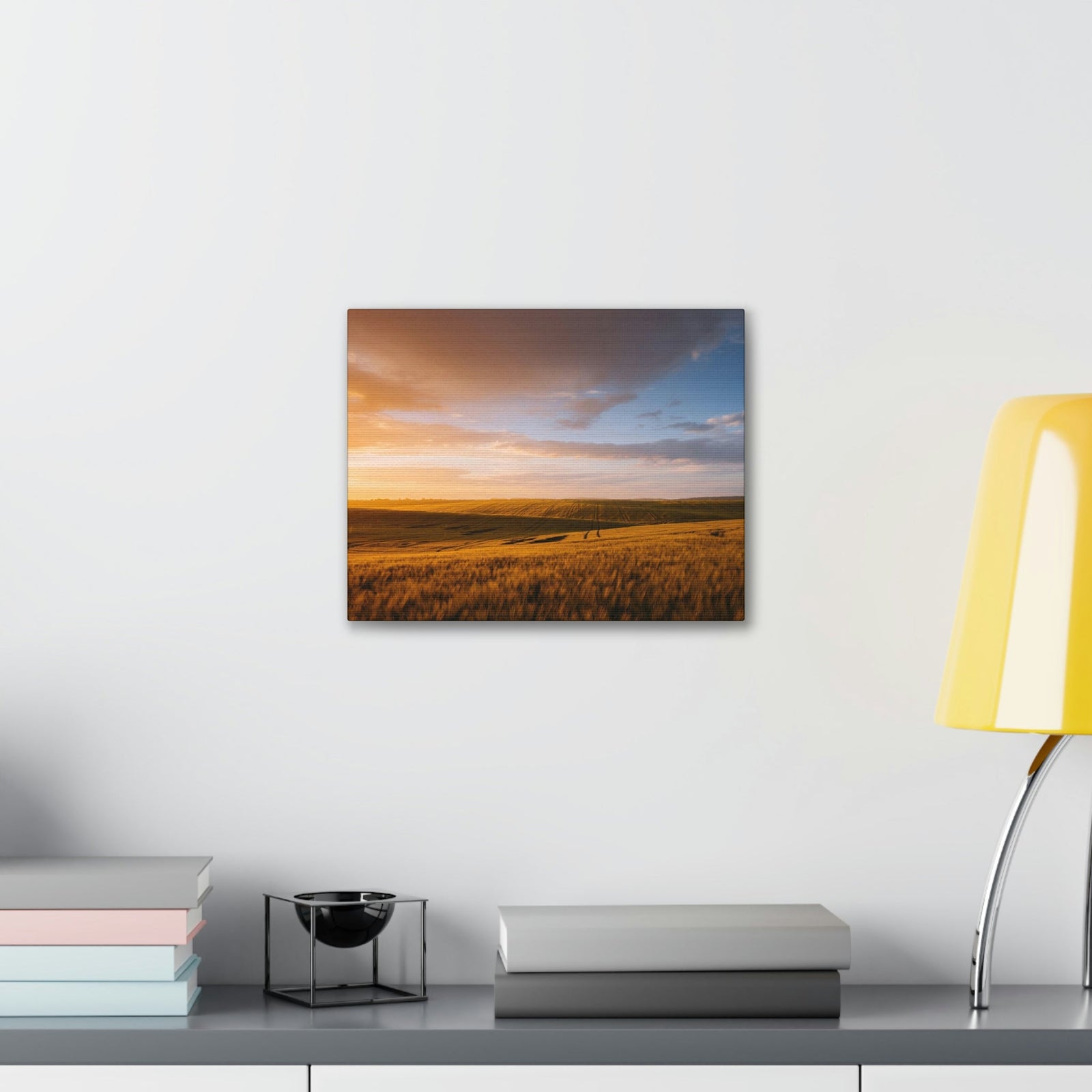 Splendid Agricultural Land in the Evening Scene Beautiful Captivating and Awesome Field Beauty Nature Scene Sunset on the Farm Wall Art Ready to Hang Unframed-Express Your Love Gifts