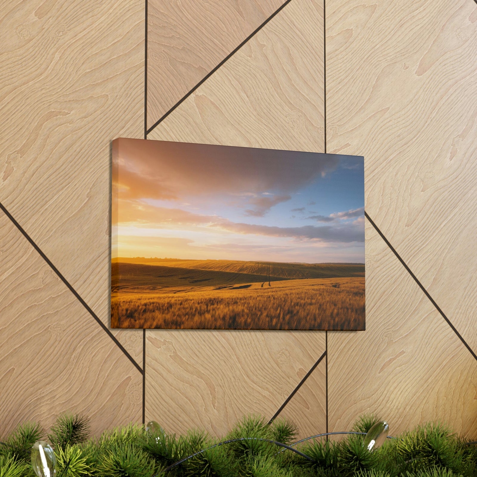 Splendid Agricultural Land in the Evening Scene Beautiful Captivating and Awesome Field Beauty Nature Scene Sunset on the Farm Wall Art Ready to Hang Unframed-Express Your Love Gifts