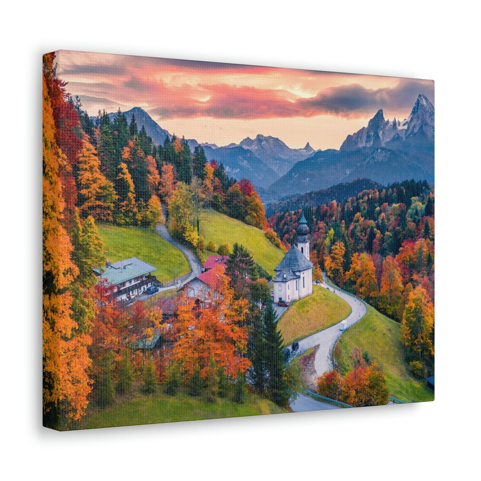 Splendid Autumn Sunset at the Countryside Scene Beautiful Awesome and Impressive View Beauty Nature Scene Big Trees and Alps Wall Art Ready to Hang Unframed-Express Your Love Gifts