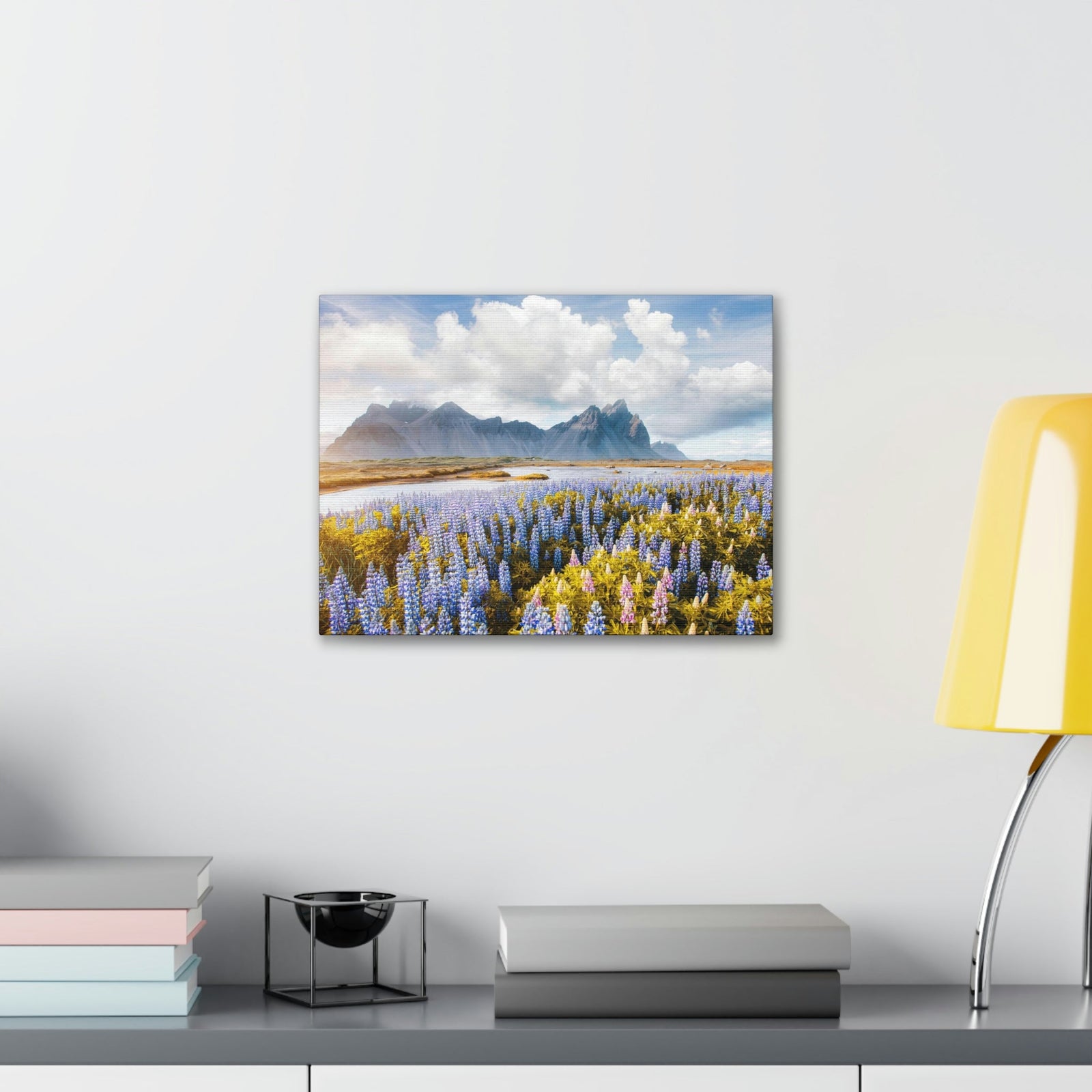 Splendid Lupine Flower on Sunny Day Scene Beautiful Surprising and Shocking Beauty Nature Scene View of Mountain in Flower Garden Wall Art Ready to Hang Unframed-Express Your Love Gifts