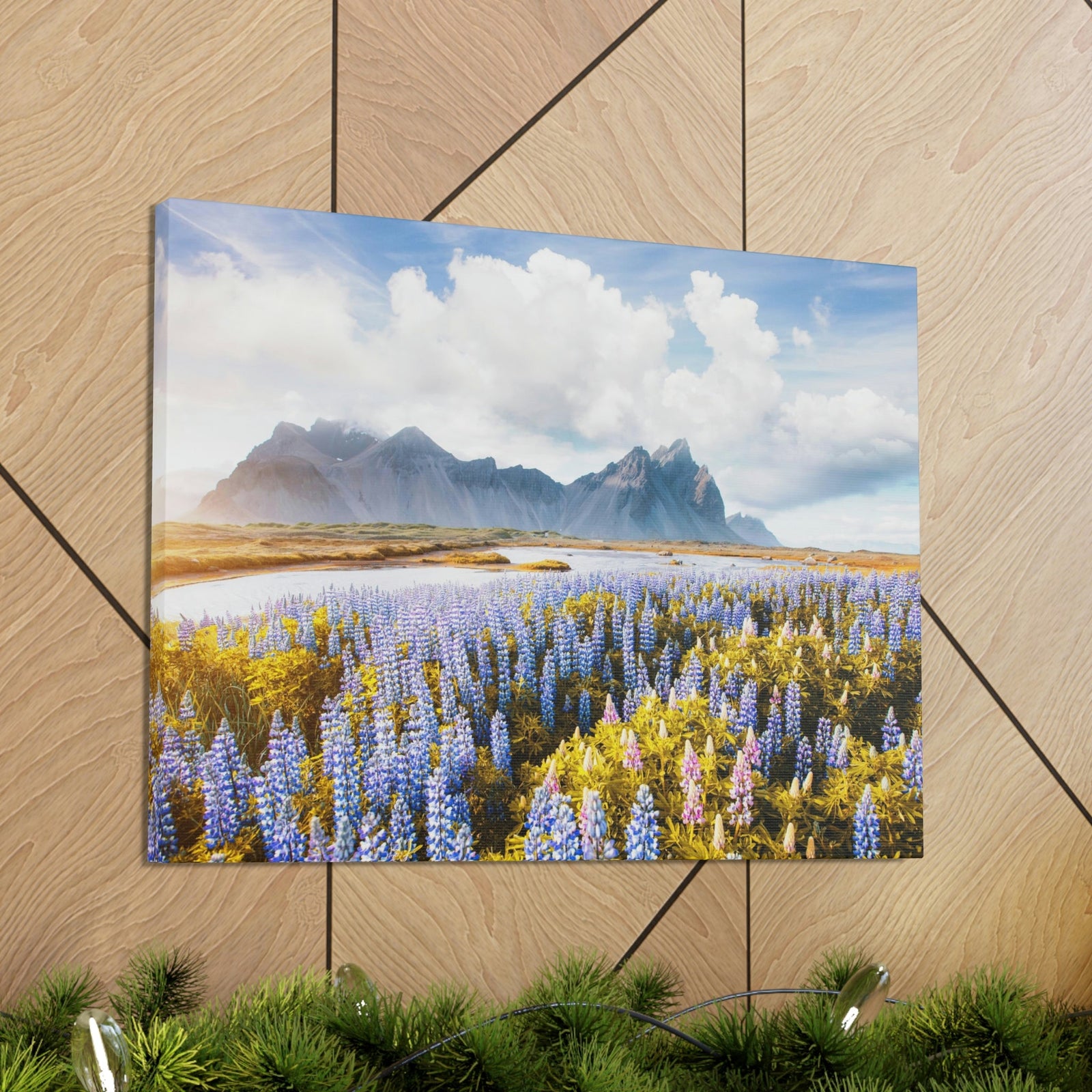 Splendid Lupine Flower on Sunny Day Scene Beautiful Surprising and Shocking Beauty Nature Scene View of Mountain in Flower Garden Wall Art Ready to Hang Unframed-Express Your Love Gifts