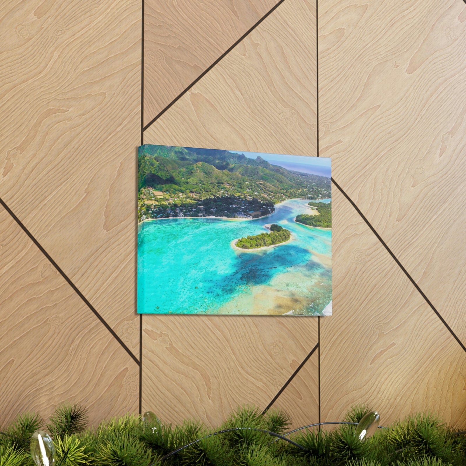 Stunning Breathtaking Island Scene Beautiful Clear Turquoise Water Beauty Nature Scene Green Mountains Wall Art Ready to Hang Unframed-Express Your Love Gifts