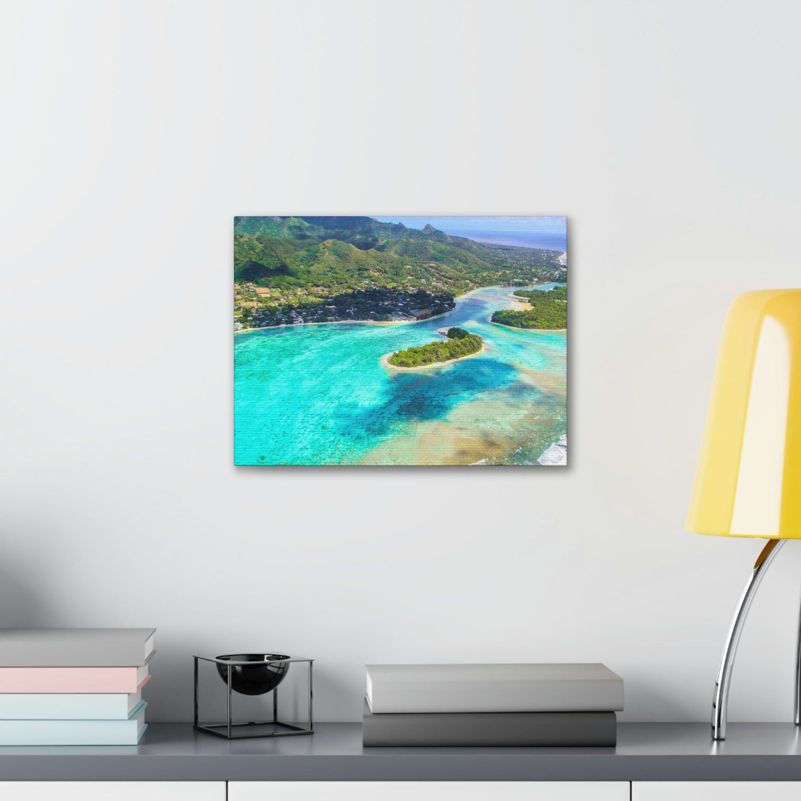 Stunning Breathtaking Island Scene Beautiful Clear Turquoise Water Beauty Nature Scene Green Mountains Wall Art Ready to Hang Unframed-Express Your Love Gifts