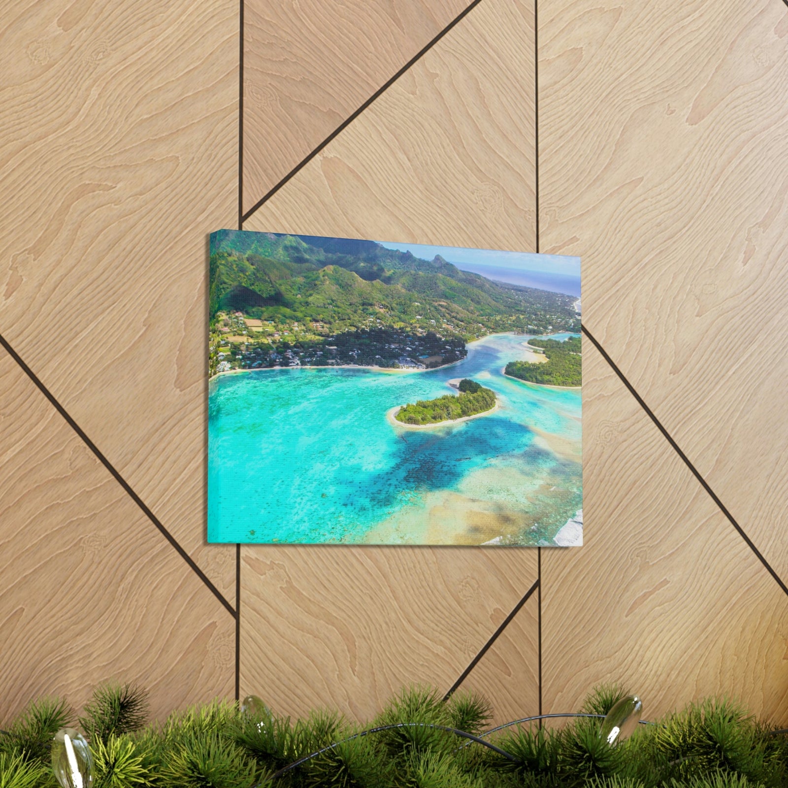 Stunning Breathtaking Island Scene Beautiful Clear Turquoise Water Beauty Nature Scene Green Mountains Wall Art Ready to Hang Unframed-Express Your Love Gifts