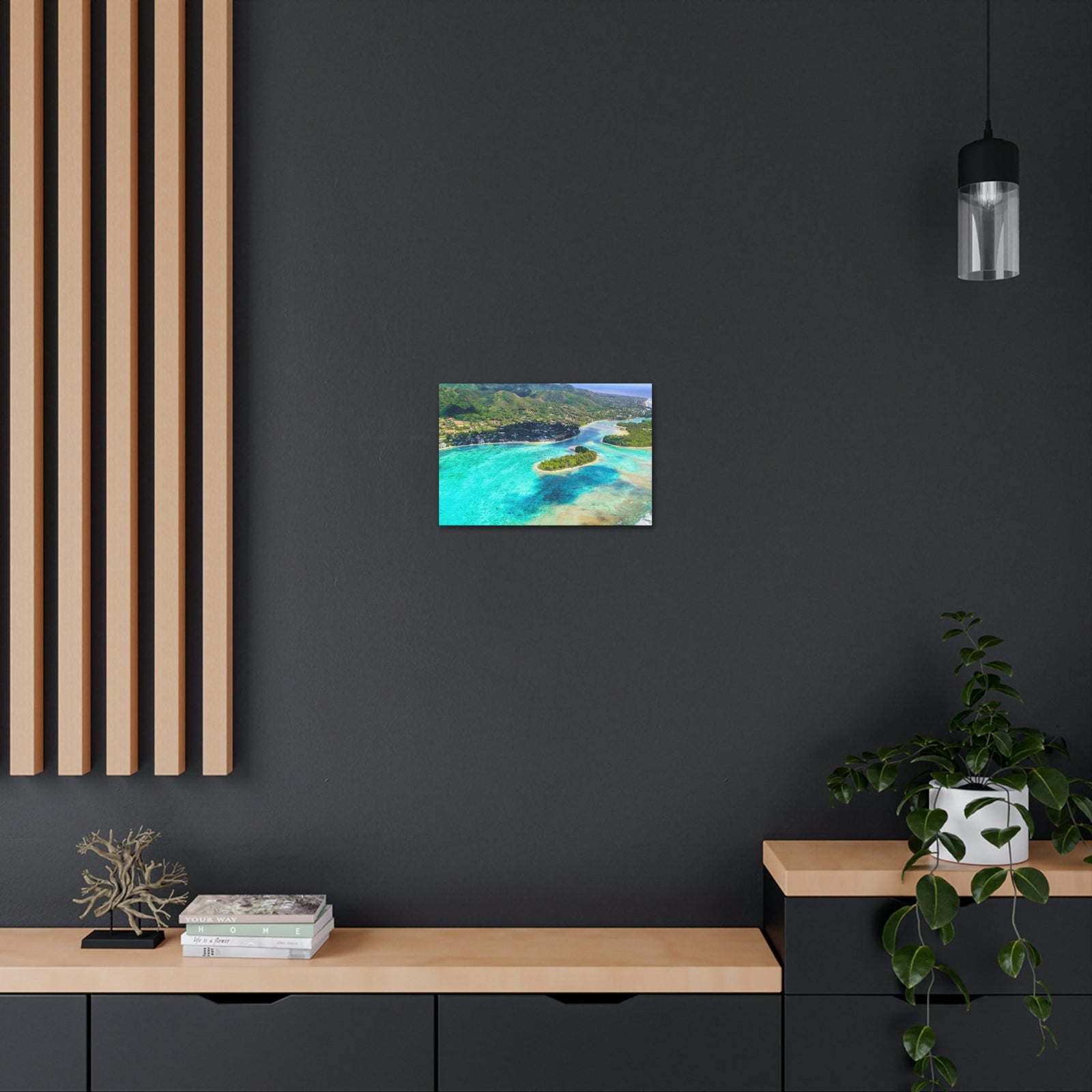 Stunning Breathtaking Island Scene Beautiful Clear Turquoise Water Beauty Nature Scene Green Mountains Wall Art Ready to Hang Unframed-Express Your Love Gifts