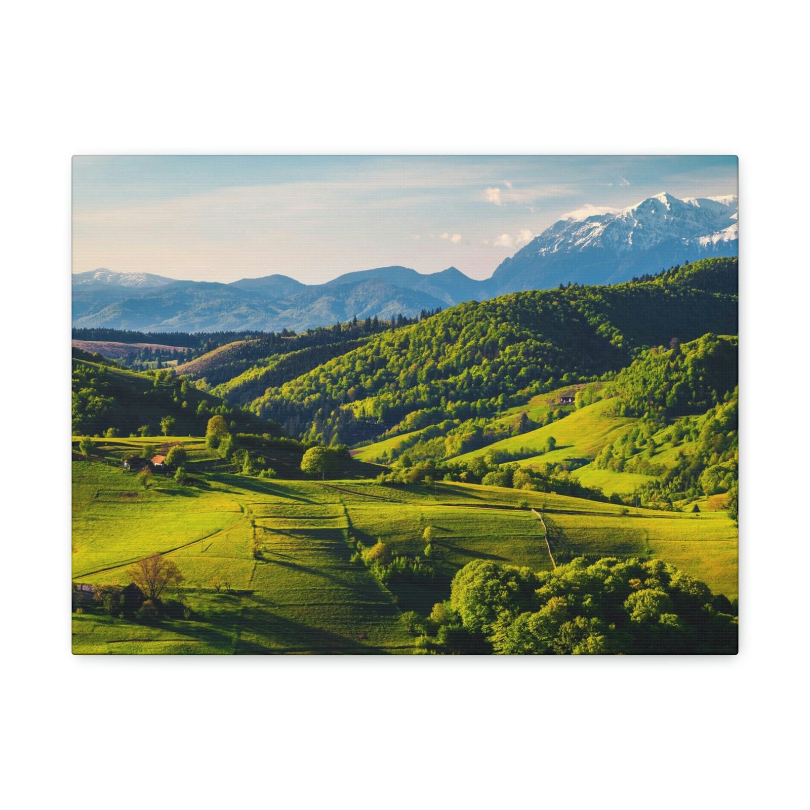 Stunning Spring at the Countryside Scene Beautiful Marvelous and Fabulous Hill Beauty Nature Scene Green Fields and Snowy Mountain Wall Art Ready to Hang Unframed-Express Your Love Gifts
