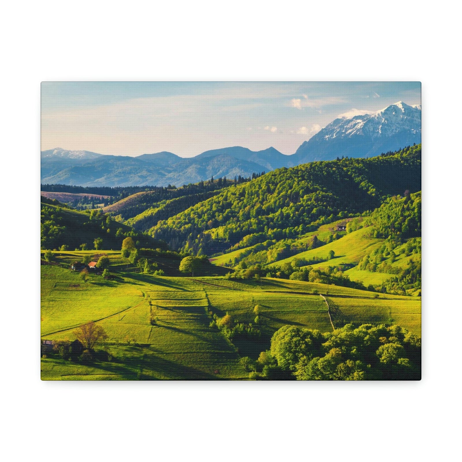 Stunning Spring at the Countryside Scene Beautiful Marvelous and Fabulous Hill Beauty Nature Scene Green Fields and Snowy Mountain Wall Art Ready to Hang Unframed-Express Your Love Gifts