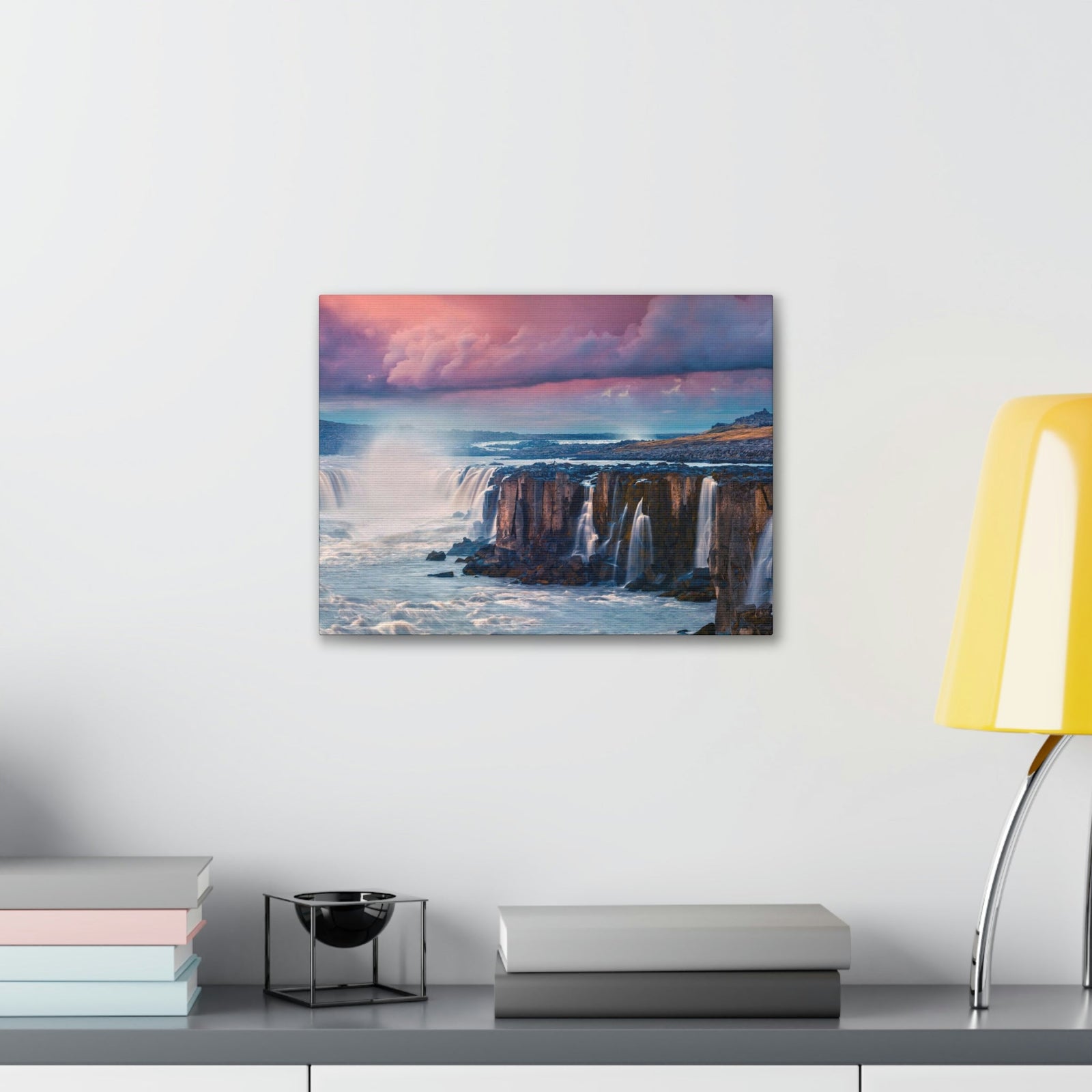 Stunning Sunrise Scene Beautiful Colorful Summer Landscape Beauty Nature Scene Wonderful River and Falls Wall Art Ready to Hang Unframed-Express Your Love Gifts