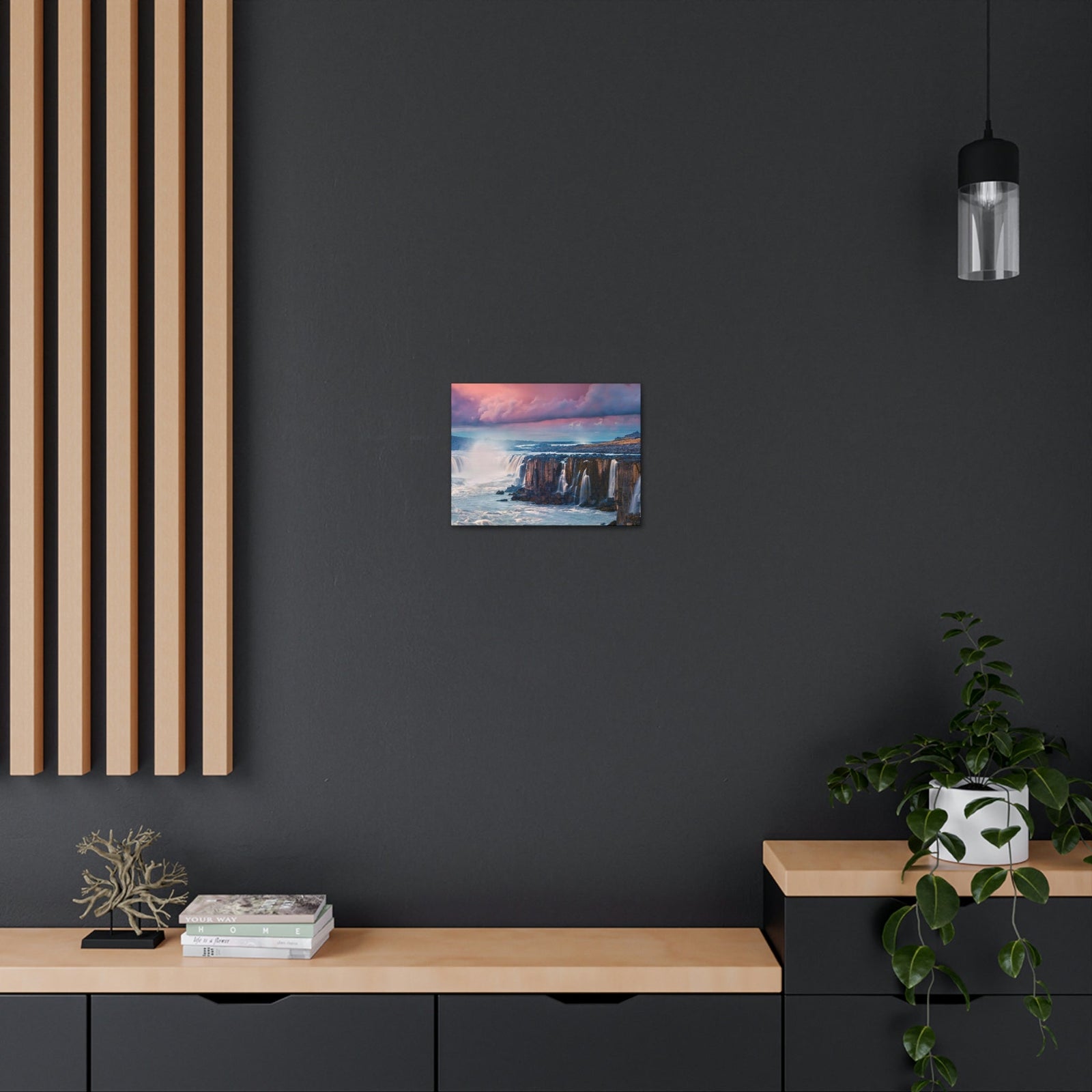 Stunning Sunrise Scene Beautiful Colorful Summer Landscape Beauty Nature Scene Wonderful River and Falls Wall Art Ready to Hang Unframed-Express Your Love Gifts