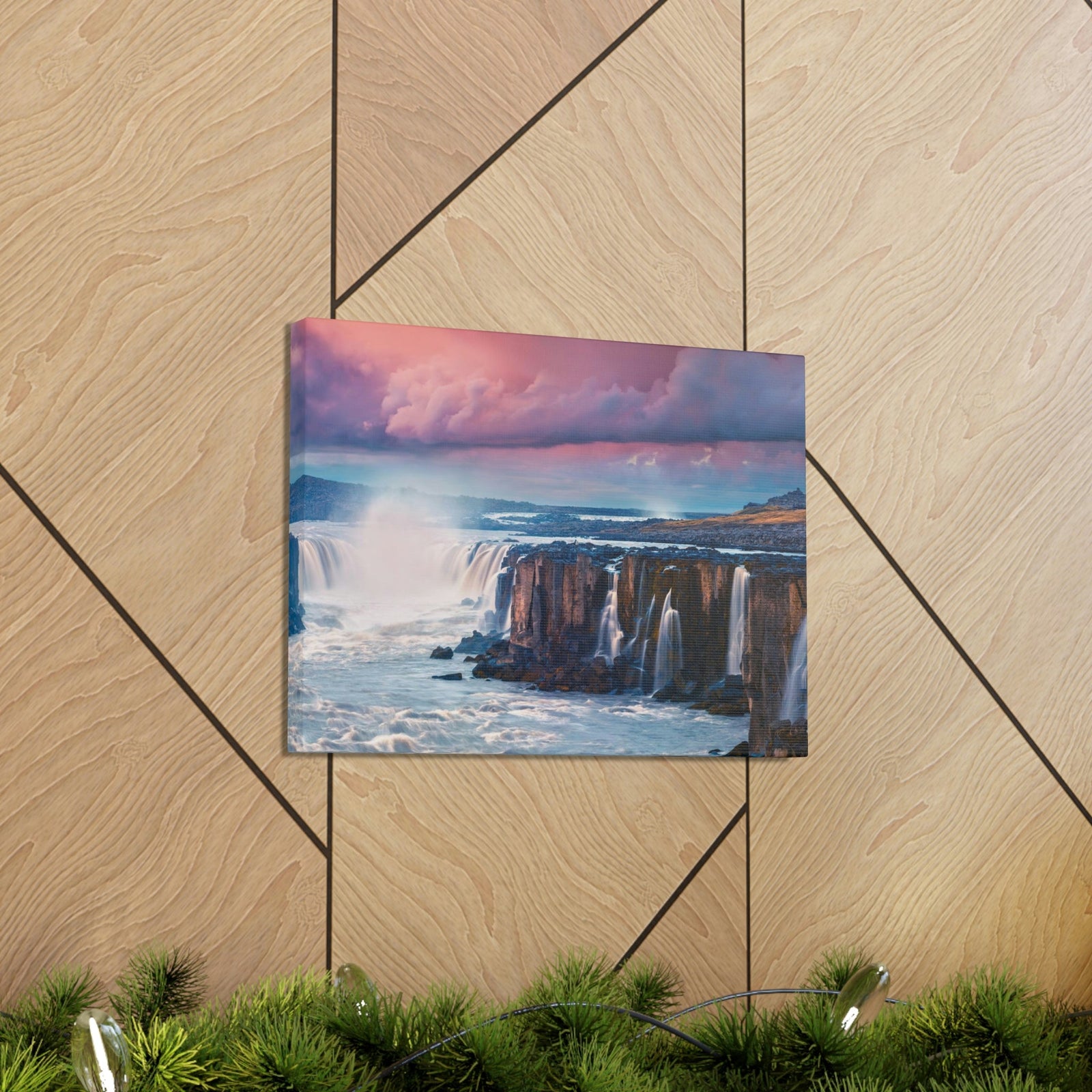 Stunning Sunrise Scene Beautiful Colorful Summer Landscape Beauty Nature Scene Wonderful River and Falls Wall Art Ready to Hang Unframed-Express Your Love Gifts