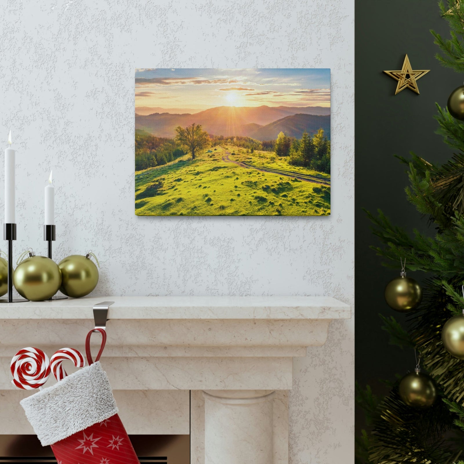 Sunrise Mountain Valley Scene Beautiful Fabulous Summer Beauty Nature Scene Carpathian Mountains Wall Art Ready to Hang Unframed-Express Your Love Gifts